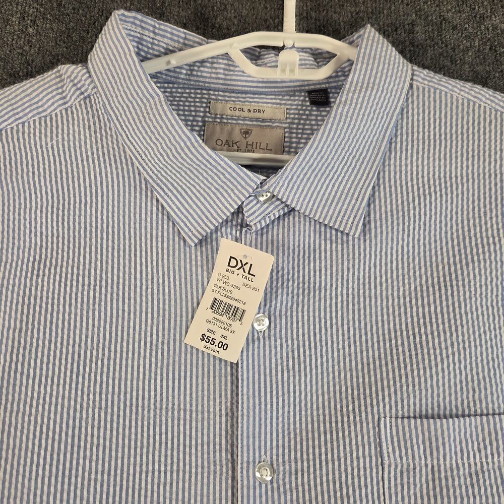 Oak Hill Seersucker Cool Dry Short Sleeve SHIRT Blue Mens 3XL XXXL NEW Beach DXL